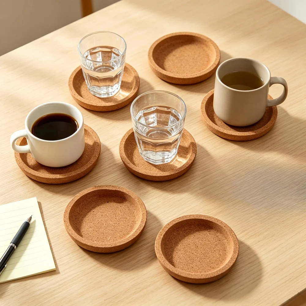 7 Pack Cork Coasters with Holder,Absorbent Non-Slip Drink Coasters for Desk,Heat Resistant Mats for Home Office,Rustic Cup Mats