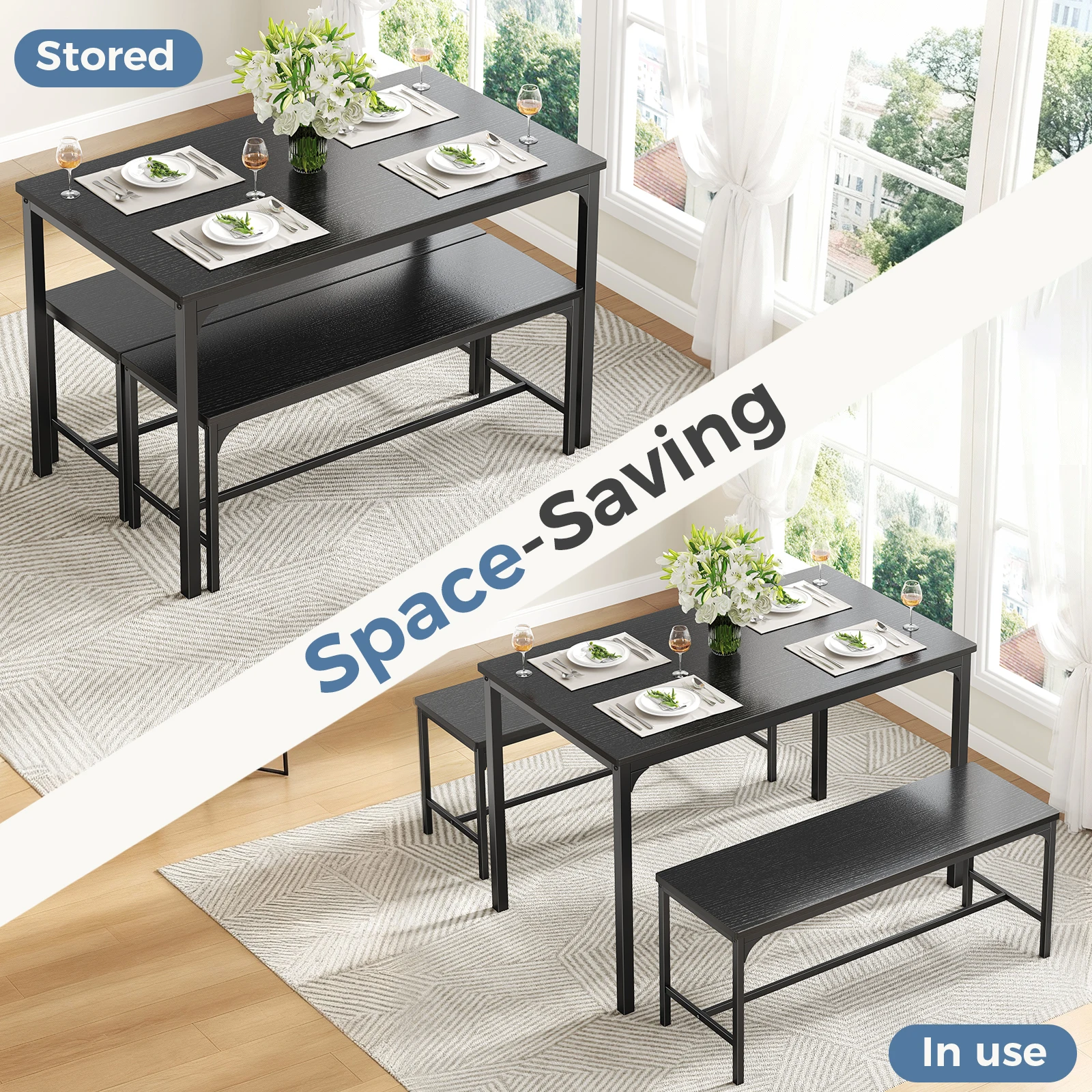 chairs tucked under table