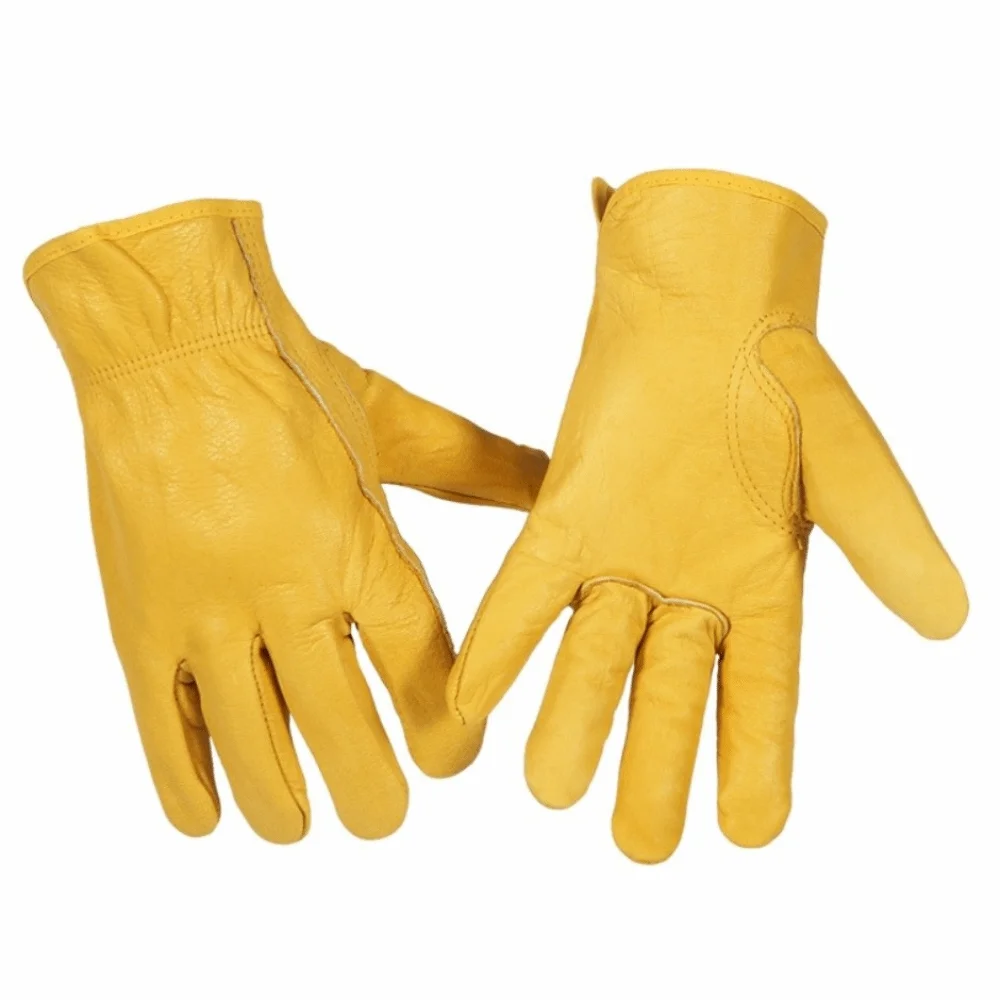 Flex Grip Leather Work Gloves Wear-Resistant Insulated Welding Protection Gloves Soft Stretchable Wrist Cowhide Working Glove