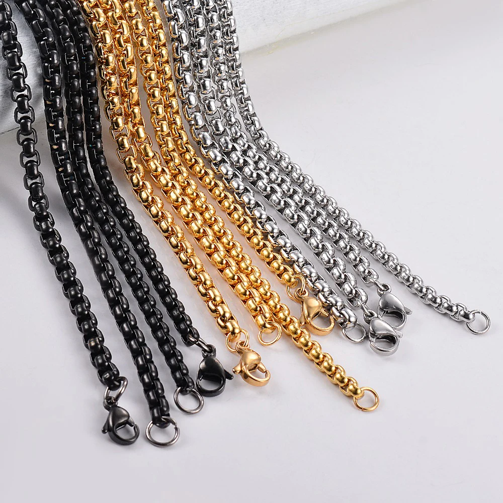 1 Piece Width 2/2.5/3/3.5/4mm Stainless Steel Square Pearl  Chain Figaro Necklace Jewelry for Men Women