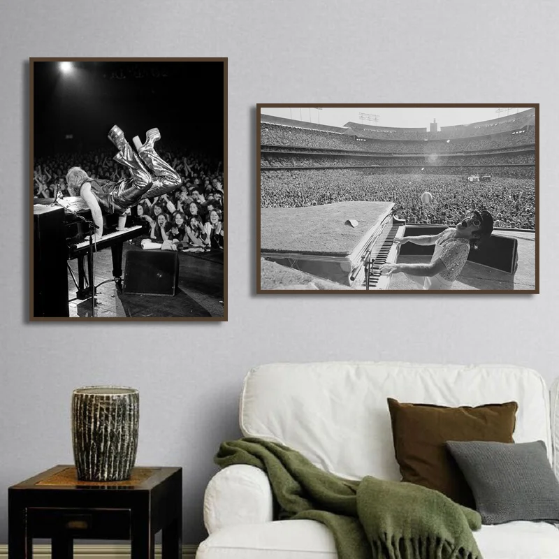 Elton John Poster Print Piano Kick Art Peints Canvas Painting Classic Black and White Photo Wall Decor Music Wall Art Picture