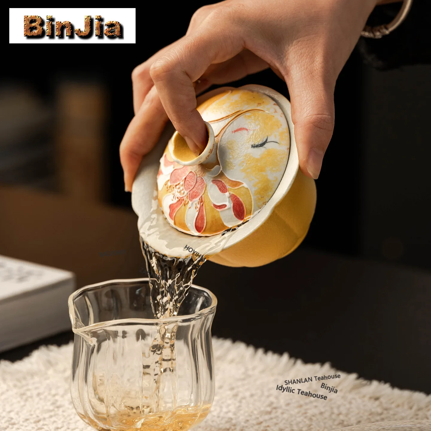 Hand-painted Ginkgo Gaiwan Ancient Tea Bowl Not Hot Tea Tureen Tea Bowl With Lid Kit Tea Brewing Cover Bowl Cafes Collection