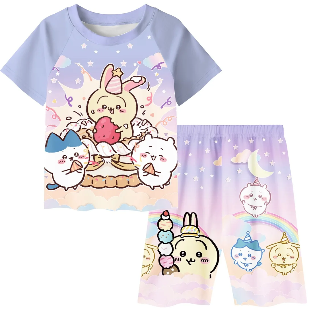 

Kawaii Chiikawa Cartoon Two-piece Set Animation Day Roaming Show Cute Girl Usagi Hachiware Children's Sets Toddler Girl Clothes