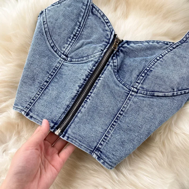 Denim Skirt Set Women Sexy Camisole Tops + High Waist Denim Pencil Skirt 2Pcs Suit Fashion Female Summer Slim Bodycon Suits Z758