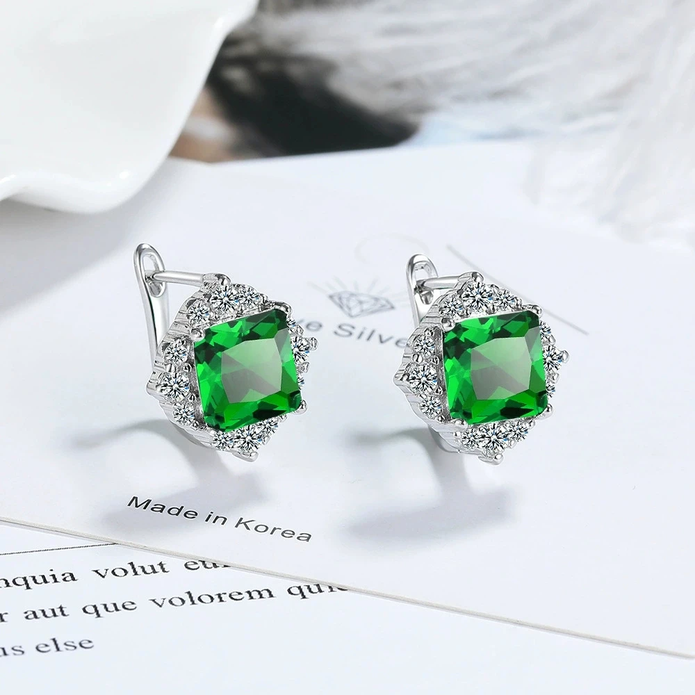 Genuine 925 Sterling Silver Stylish Elegant Blue Square Zircon Earrings for Women Birthday Party Anniversary Gift Daily Wear