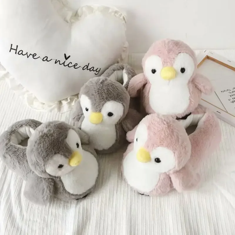 

Cute Penguin Winter Fur Warm Home Slippers Filled PP Cotton Penguin Doll Home Slippers Soft Animal Home Slippers
