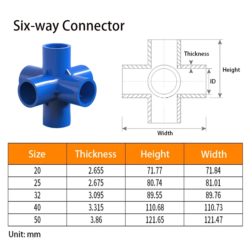 Connecteur tridimensionnel pour tuyau en PVC, raccords de tuyau d'irrigation de jardin domestique, connecteurs d'eau, 20mm, 25mm, 32mm, 40mm, 50mm, 3 voies, 4 voies, 5/6 voies, 1-10 pièces