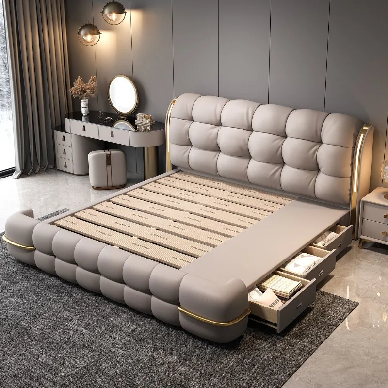 سرير تخزين اللوح الأمامي منجد مزدوج الحد الأدنى سرير نوم فاخر فريد من نوعه Muebles Para Dormitorio ملحقات أثاث #2