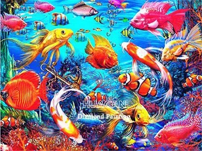 5D Diamond Painting Full Round Fish Animal Embroidery Cross Stitch Handmade Home Decoration