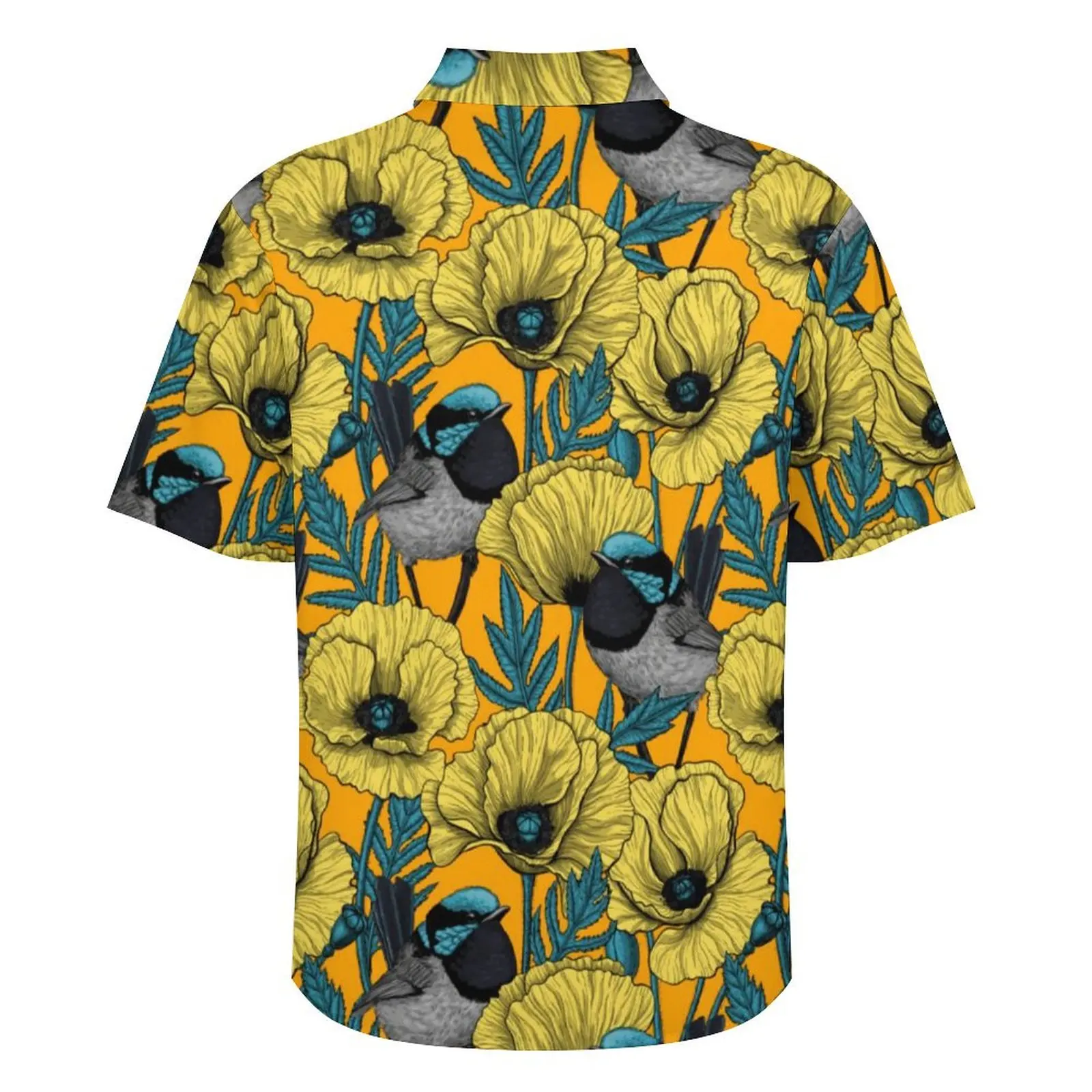 Camisa hawaiana con estampado de pájaros para hombre, camisa informal de flores amarillas, manga corta, elegante, de gran tamaño, a la moda