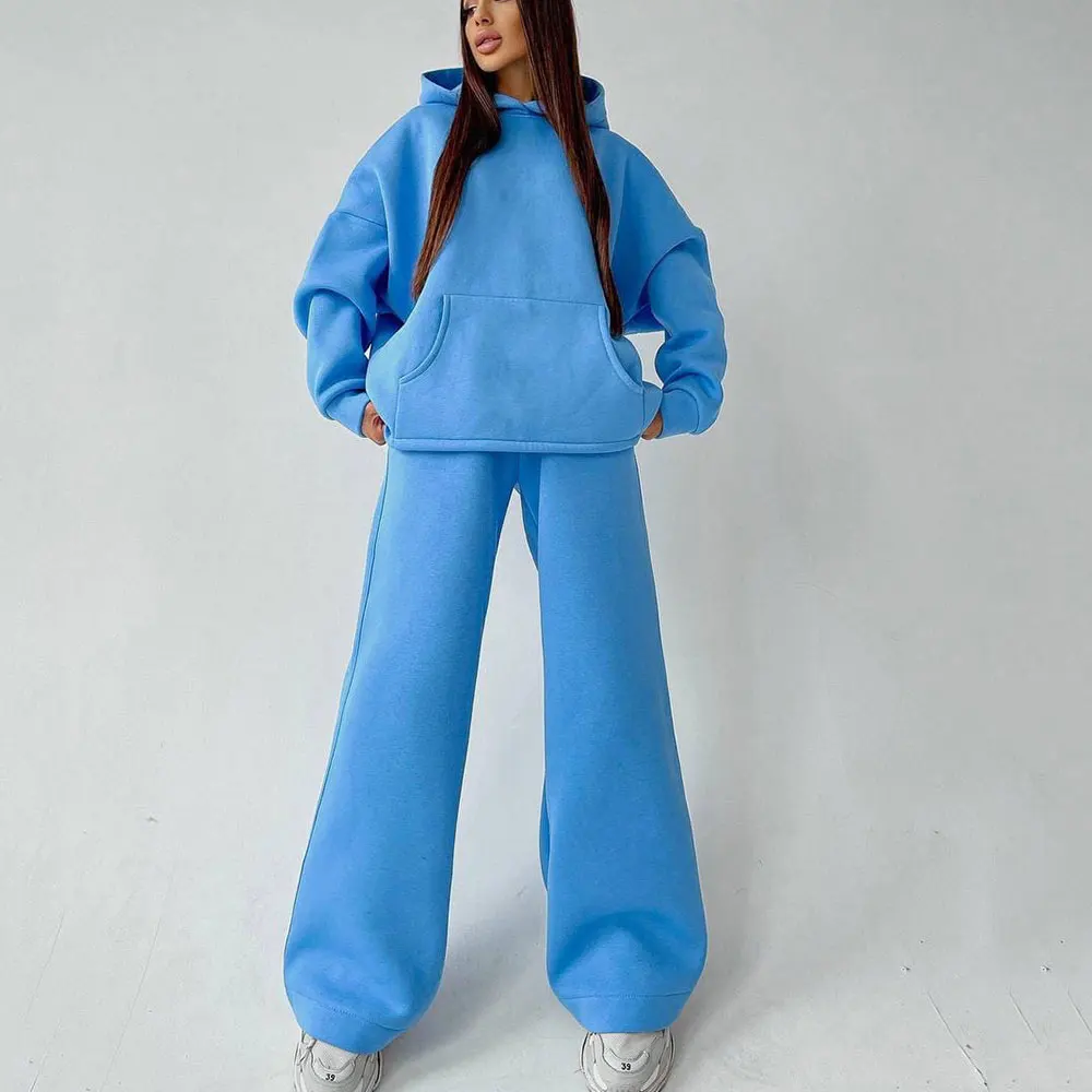 Women Sweatpants and Hoodie Set Oversized Tracksuit Two Pieces Set Hooded Pullover Wide Leg Trousers Suit Oversized Outfits