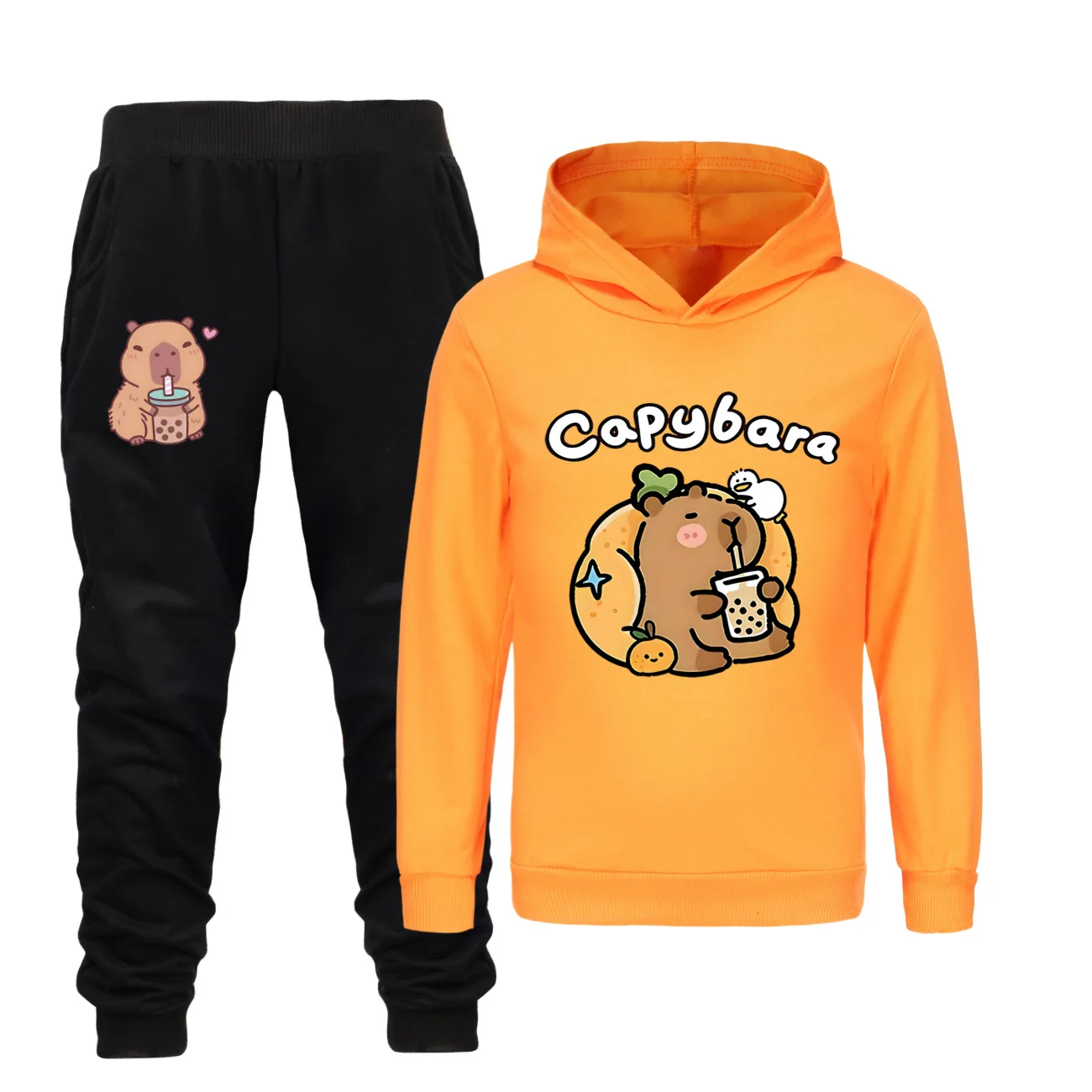Capybara Print Clothes Suit Fashion Hoodie Pants 2Pcs Set Kids Sportsuit Boy's Causal Outfits Baby Girl's Casual Uniform Sets 6