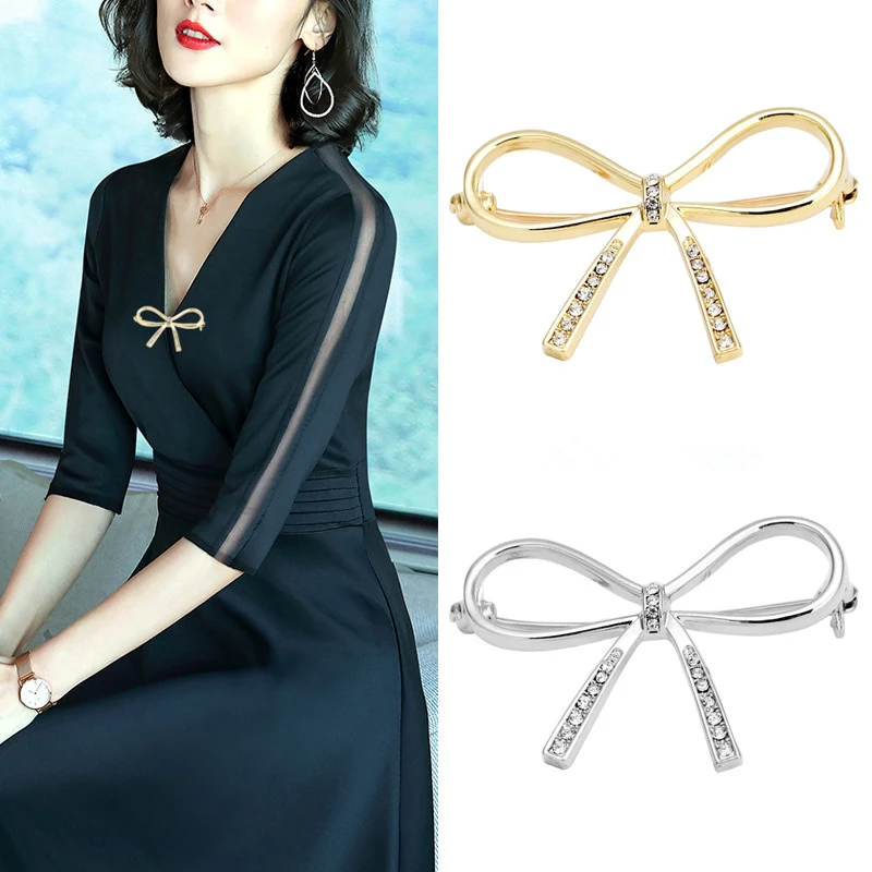 Fashion Bow Brooch For Women Girl Rhinestone Brooches Pin Suit Anti-light Corsage Clothes Accessories Jewelry Party Office Gifts