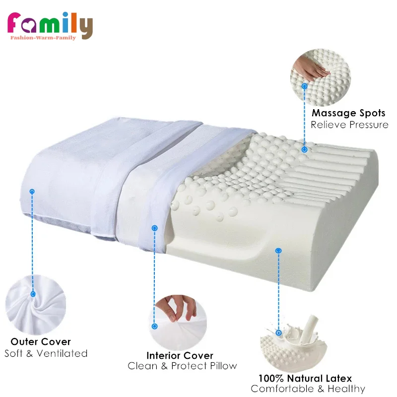 100% Pure Natural Latex Pillow Remedial Neck Protect Vertebrae Health Care Orthopedic Pillow Slow Rebound 60x40 50x30cm 44x27cm