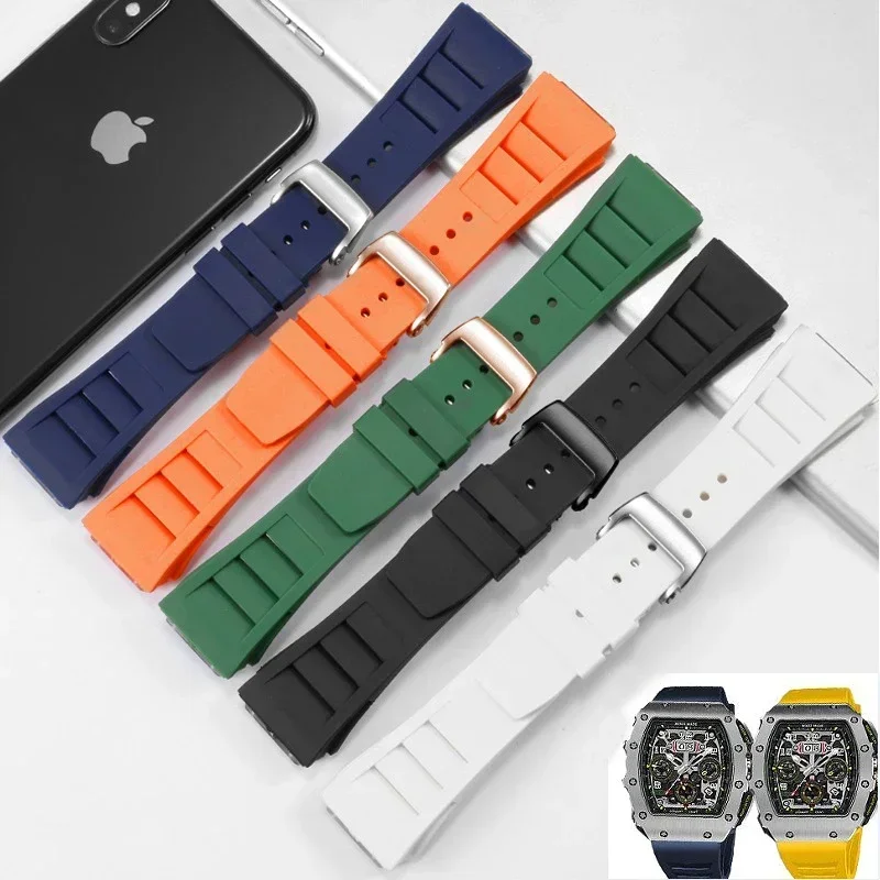 Watch Band For Richard Mille Watch Strap Men's 25mm High Quality Imported Waterproof Rubber Silicone Rm055 011 Steel Fold Buckle