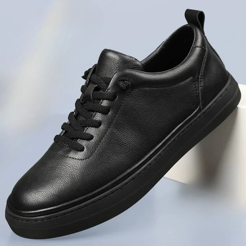 

New Men Cow Leather Casual Shoes Concise Flat Skate Shoes Street Fashion Sneakers