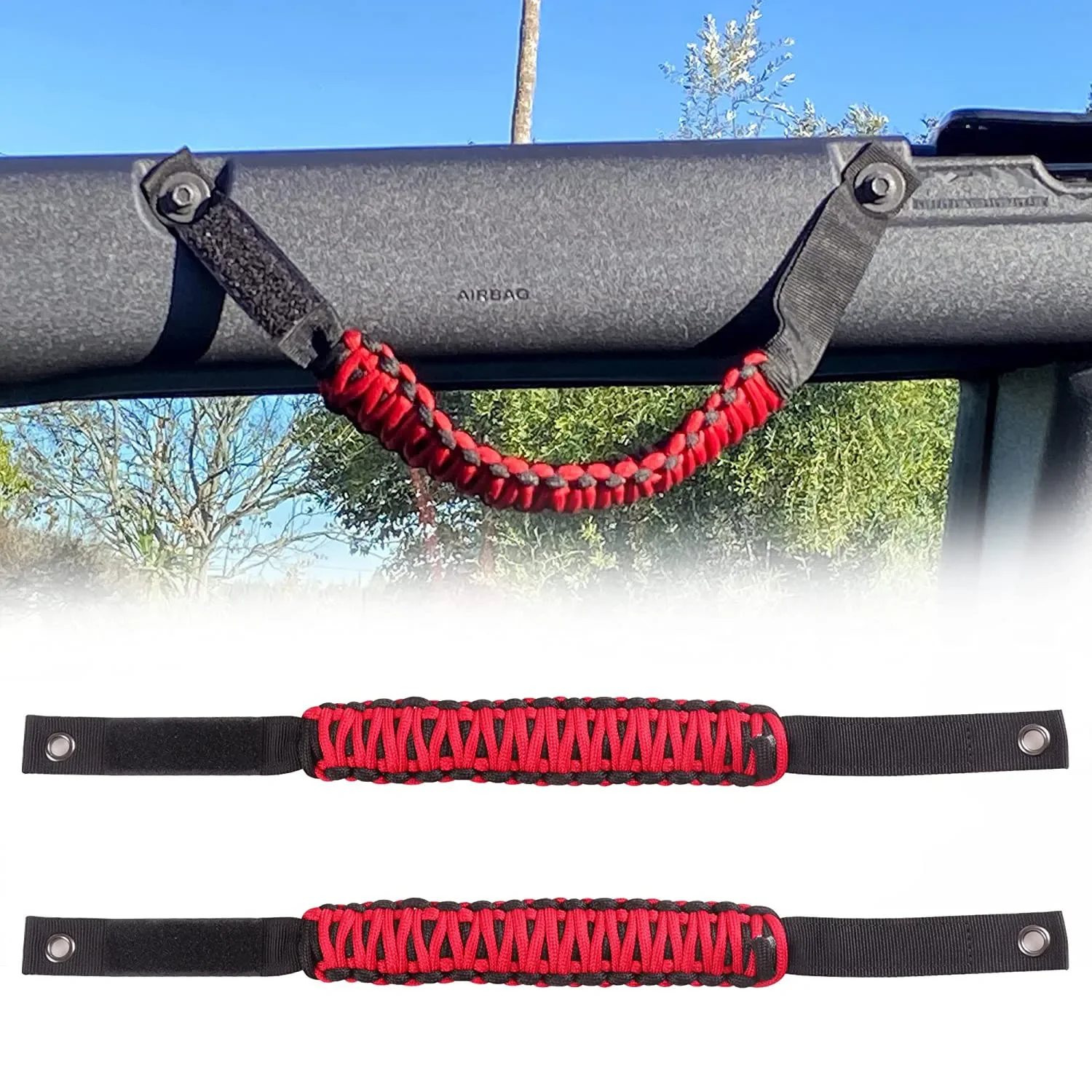 Car Interior Roll Bar Grab Handles Paracord Webbing Grips For Ford Bronco 2021 2022 2023