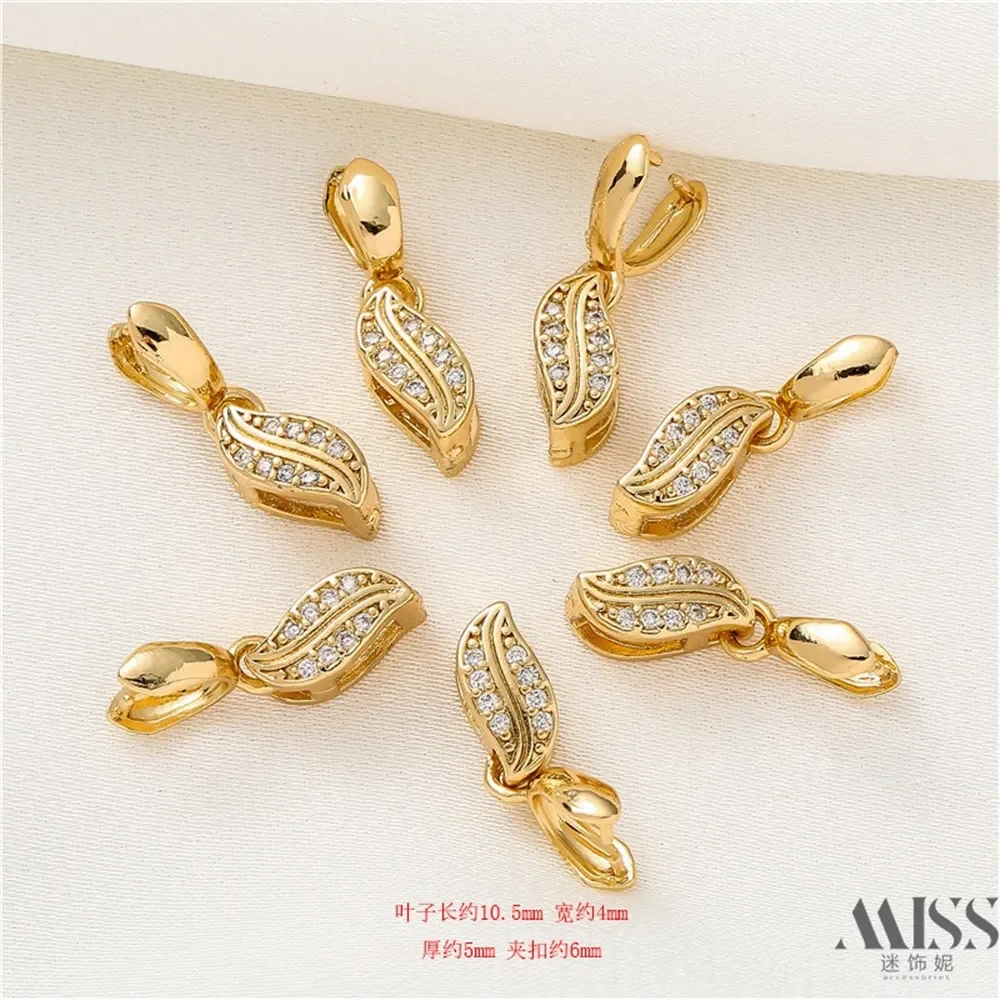 14K Gold-plated Zircon S-shaped Leaf Clip DIY Accessory, Handmade Bead Clip Pendant Necklace, Headwear Accessory