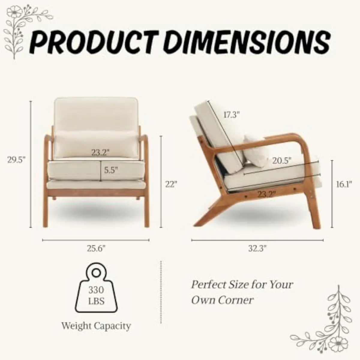 Mid-Century Inspired Twin Lounge Chairs – Beige Textile Upholstery with Walnut-Tone Flared Legs – Ergonomic Low-Back Design – De
