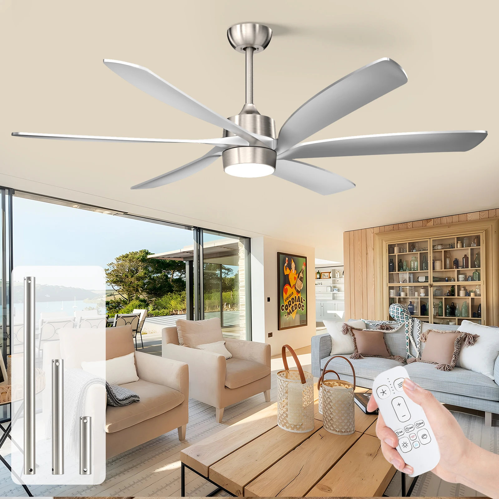 

64 inch Large Ceiling Fans with Light Remote 6 Premium ABS Blades High CFM Modern 6 Speed Outdoor Fan for Patio Living Room