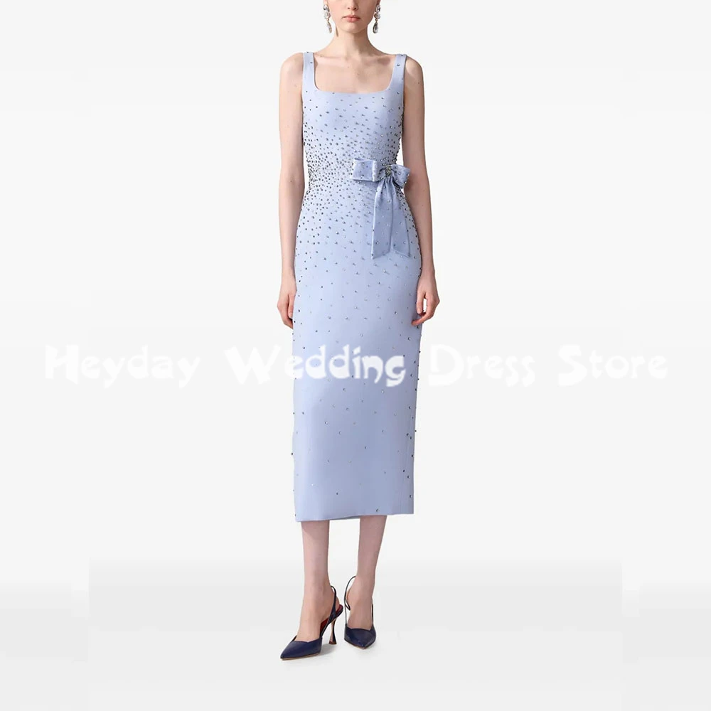 

Heyday Women's Straight Square-neck Beaded Bow Evening Dresses With Sleeveless Tea-Length Formal Elegant Party Dresses 2025
