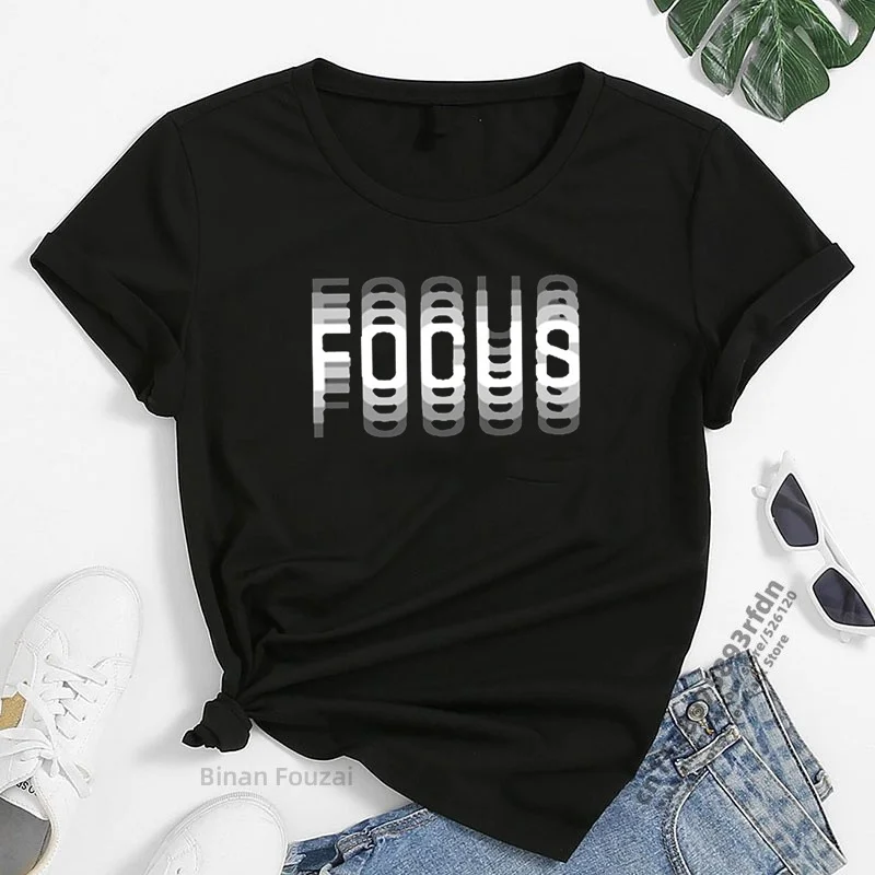 Focus Print T-shirts Women Short Sleeve Round Neck Casual Loose Summer Shirt Women Graphic Tee Aesthetic Clothes Tops 2023 Hot