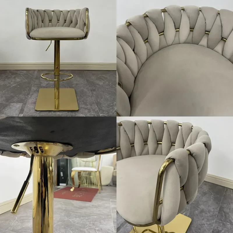 Bar Chair for Household Use Lift Rotating Gold Stainless Steel Frame Front Desk Checkout Page Bar Stool with Backrest High