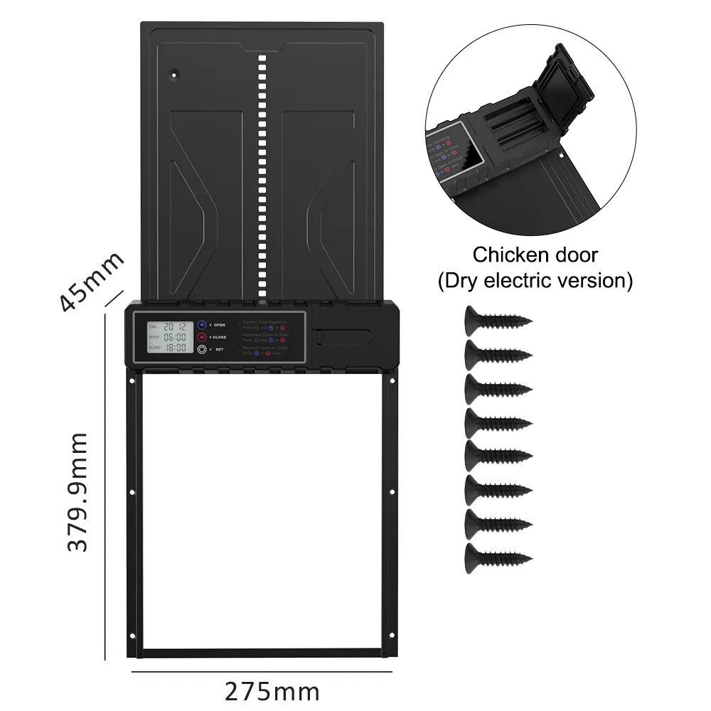 Automatische kippenhokdeuropener op batterijen, 2 modi, lichtgevoelige bediening, kippenhokpoort, waterdichte huisdierklepaccessoires - afbeelding 1