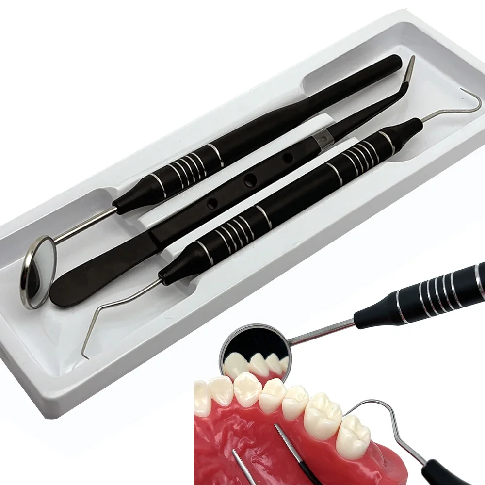 

Dental Kit with Mouth Mirror Tweezers Curved Probe and Essential Tools for Professional Teeth Cleaning and Oral Care