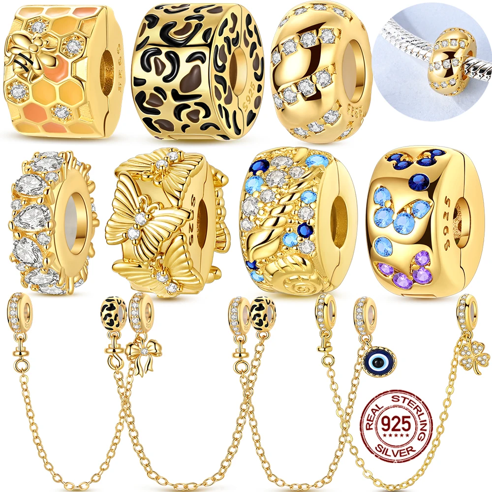 

Золотой сверкающий циркониевый кулон-бабочка с подвеской-шармом, бусиной и защитной цепочкой, подходит для оригинальных украшений из стерлингового серебра 925 пробы, подарок