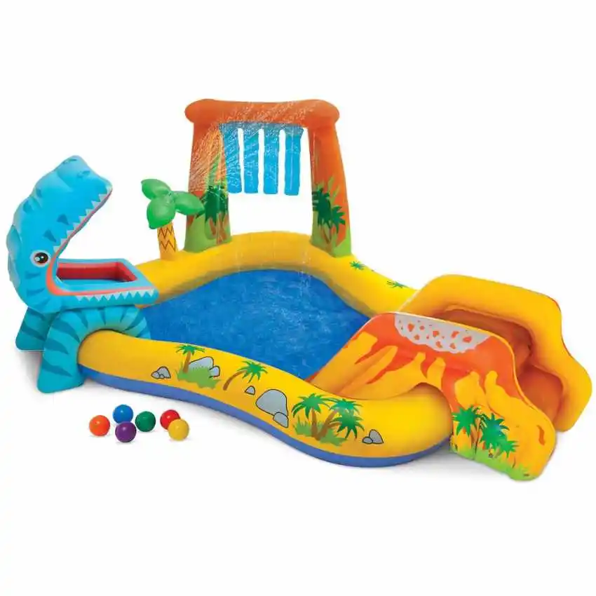 57444 Dinosaur Play Center 249x191x109cm Safety Certificate Vinyl Inflatable Kids' Slide Pool for Swimming and Floating