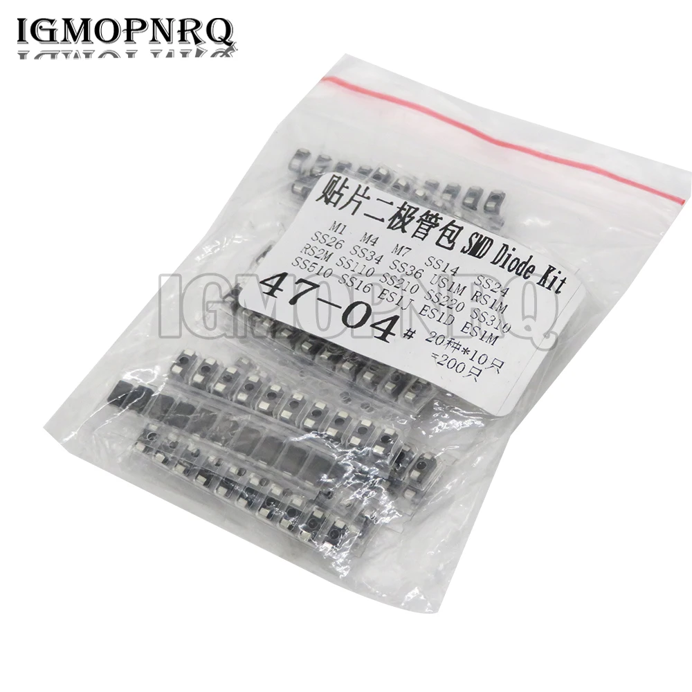 20value*10PCS=200PCS SMD diode Assorted Kit contains SS110 SS220 SS210 SS310 SS510 SS16 SS26 SS34 SS36 ES1J ES1D M7 M4 US1M