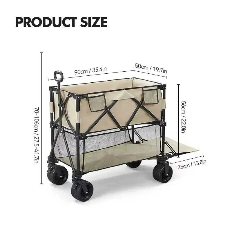 Outdoor Garden Multifunctional Folding Camping Double-Deck Portable Beach Trolley Camping Folding Wagon