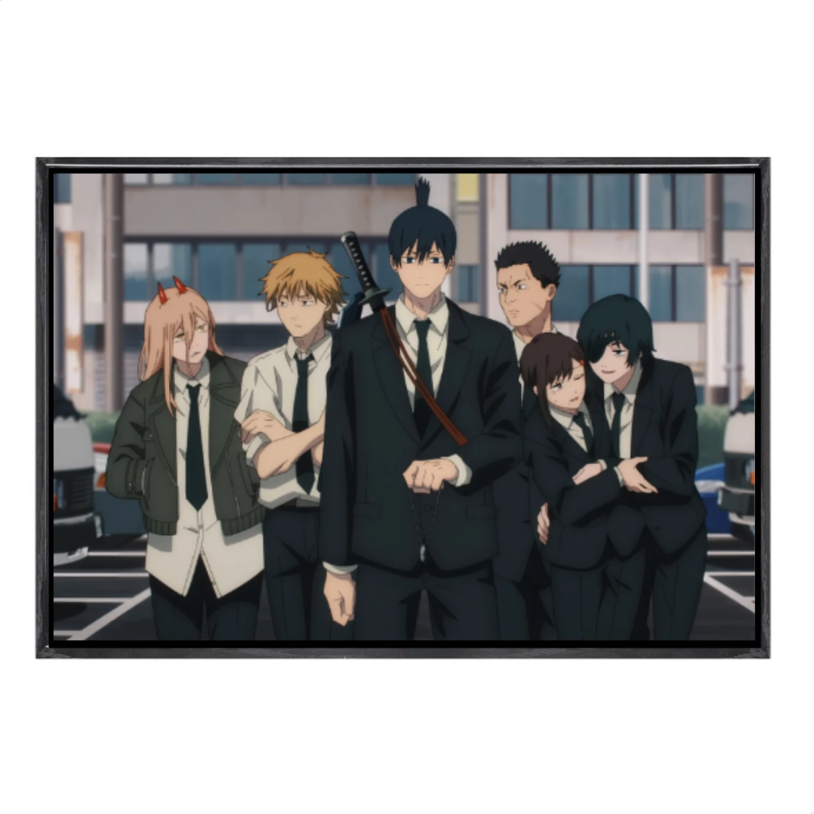 

Японский мультиразмерный холст с изображением манги, настенное искусство в двойной рамке, домашний декор с изображением бензопилы для гостиной, спальни