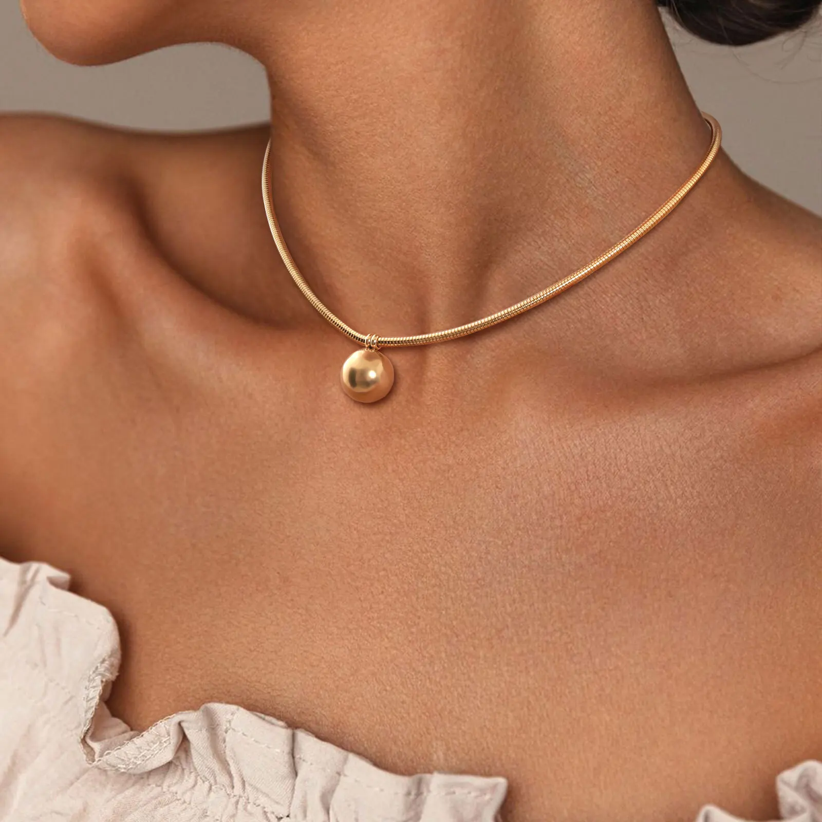 Runde Kugel Anhänger Edelstahl Chockers Sexy Halskette für Frauen Edelstahl Schmuck Mama Freundin Valentinstag Geschenk – Detail 1