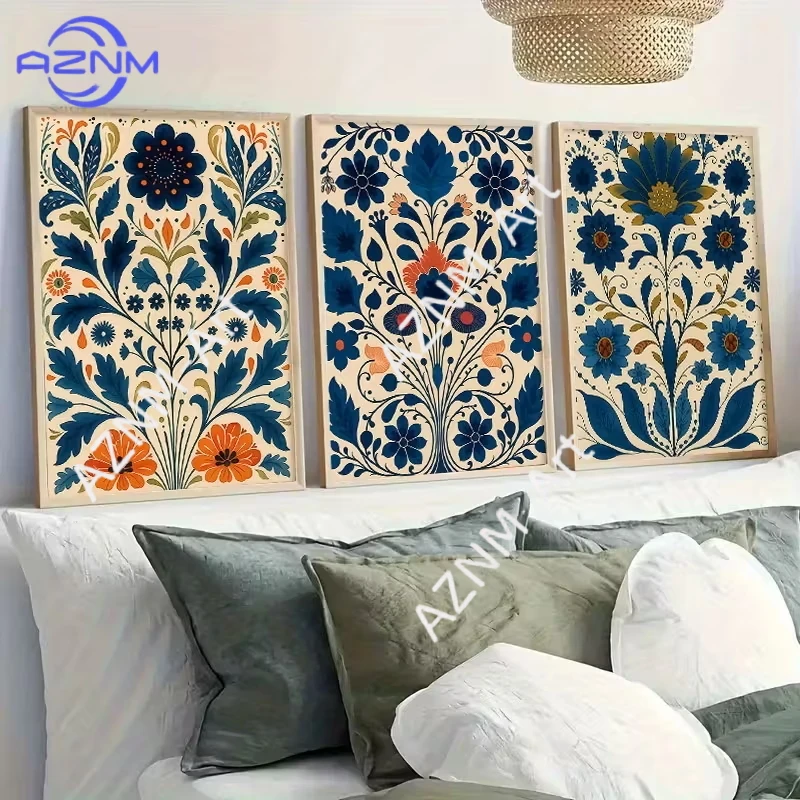 3-teiliges Bohemian Blumen-Leinwandposter Wandkunst, Modern und Retro für Wohnzimmer, Schlafzimmer, Esszimmer und Heimdekoration