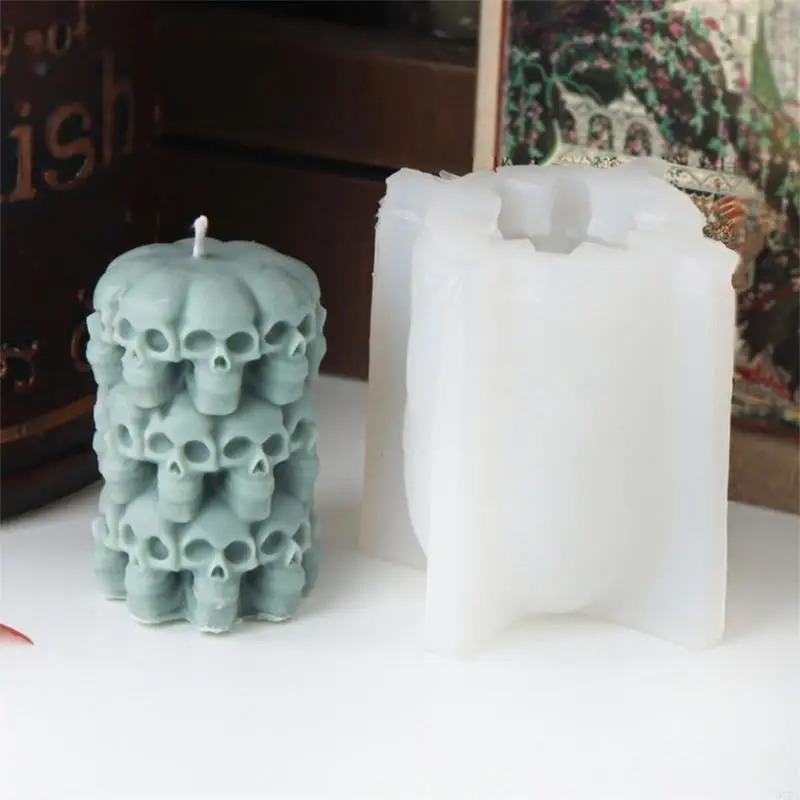 97BA Skeleton Head Shaped Silicone Molds for Candle Soap Plaster Decorations Halloween Party Decorations 3