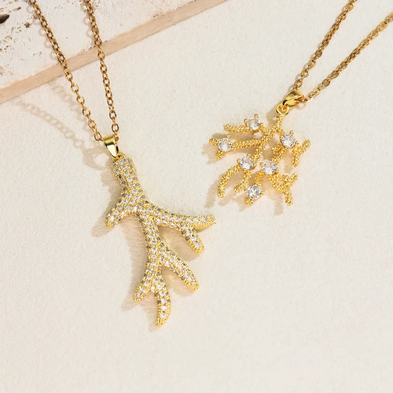 2026 New Ocean Series Sweet Cool Coral Devil Fish Bone Starfish Octopus Pendant Zircon Creative Personalized Clavicle Chain
