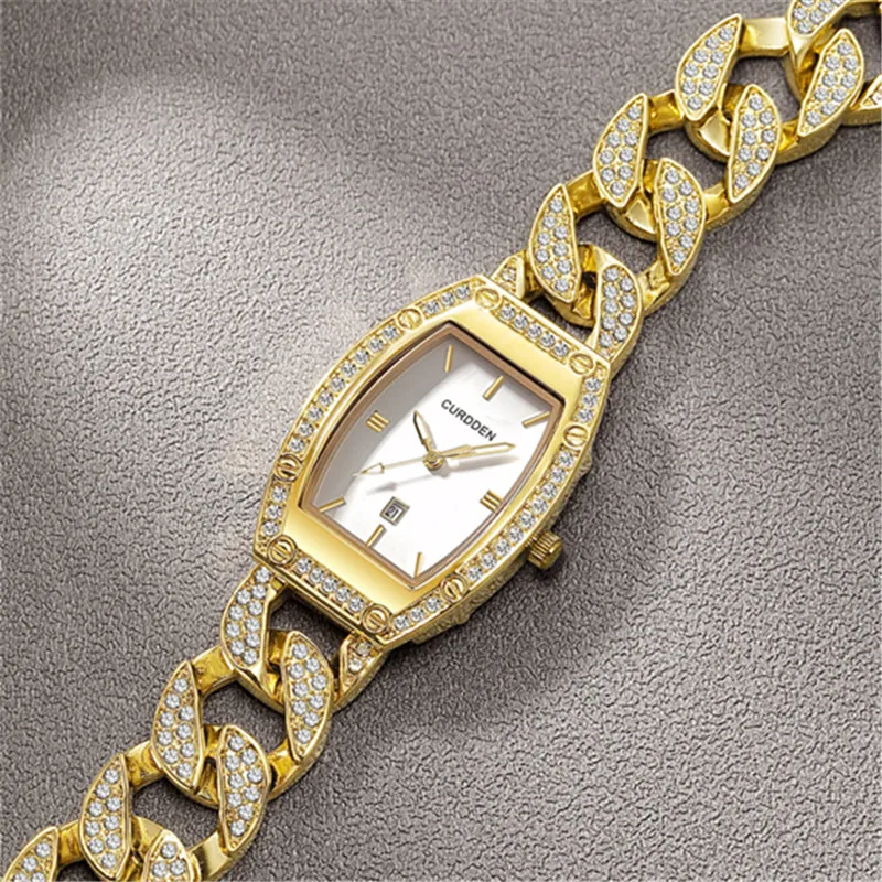 Relojes de lujo con diamantes para mujer, pulsera de cuarzo con fecha dorada, informal, a la moda, 2024