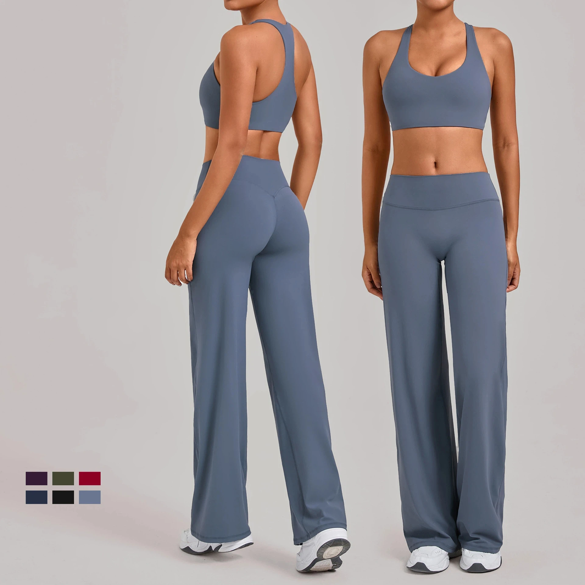 

2-х предметный комплект для йоги для женщин, спортивный костюм, спортивная одежда, спортивный бюстгальтер, брюки-клеш, брюки-клеш