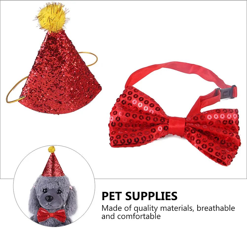 

Pet Birthday Hat Set Shiny Sequins Decorations for Small Medium Pets Supplies Stylish Dog Cat Party Accessories Polyester