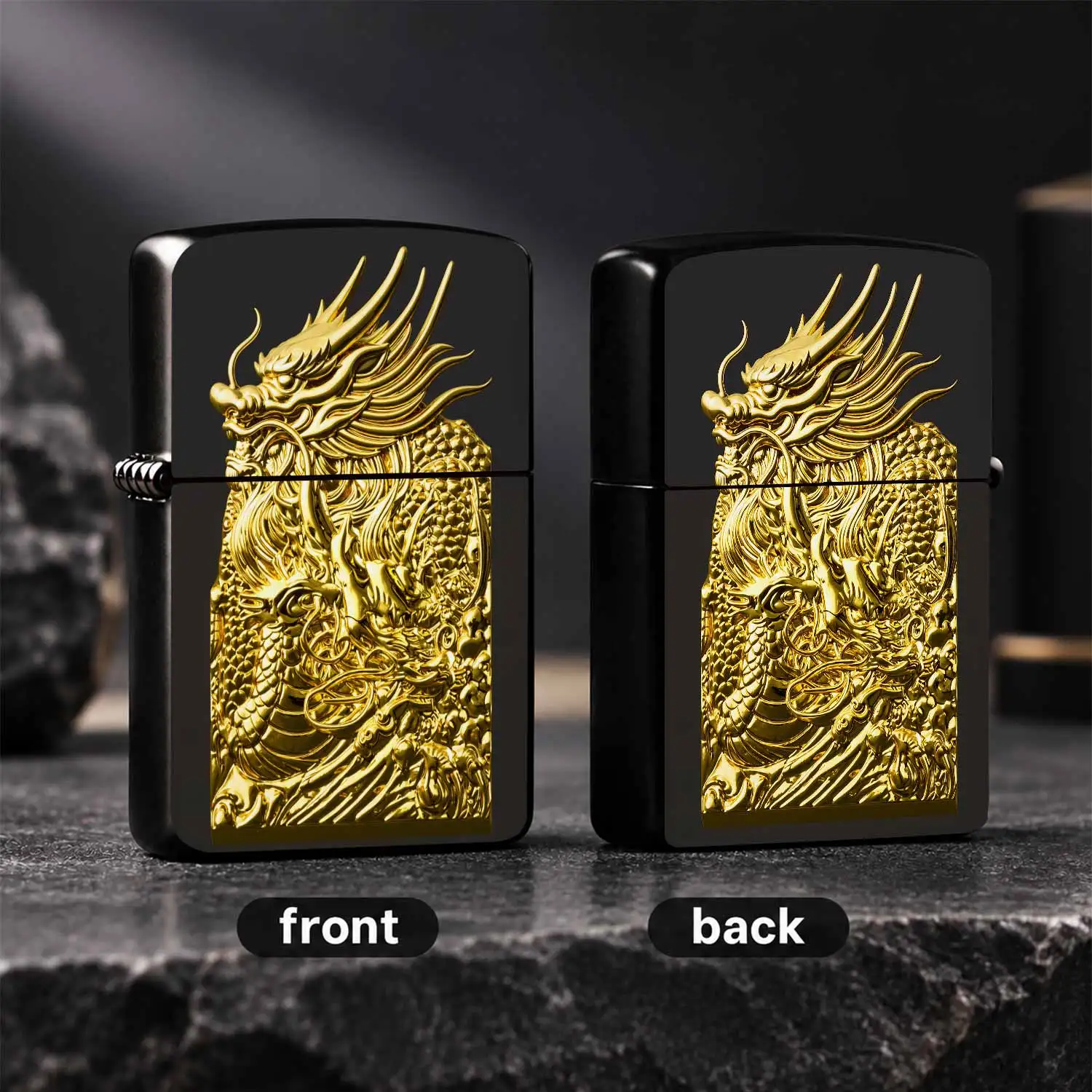 Exquisite Carved Auspicious Dragon Relief Lighter, Gilded CraftStyle Lucky Carryaround Item, Perfect for Gifting Desktop Decor, Suitable for All Scenes, Practical Stylish Goodie with Sense of Ritual and Atmosphere A Humorous And Interesting