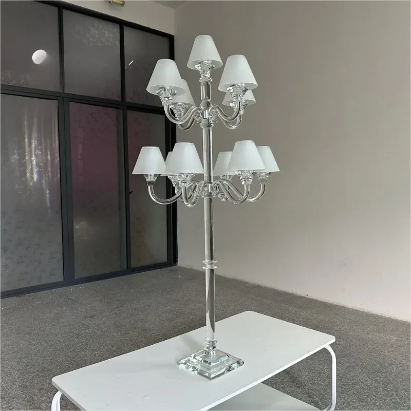 New Design Chic Wedding Decoration Centerpiece 11 Arms Crystal Candelabra With Frosted Lamp Shades