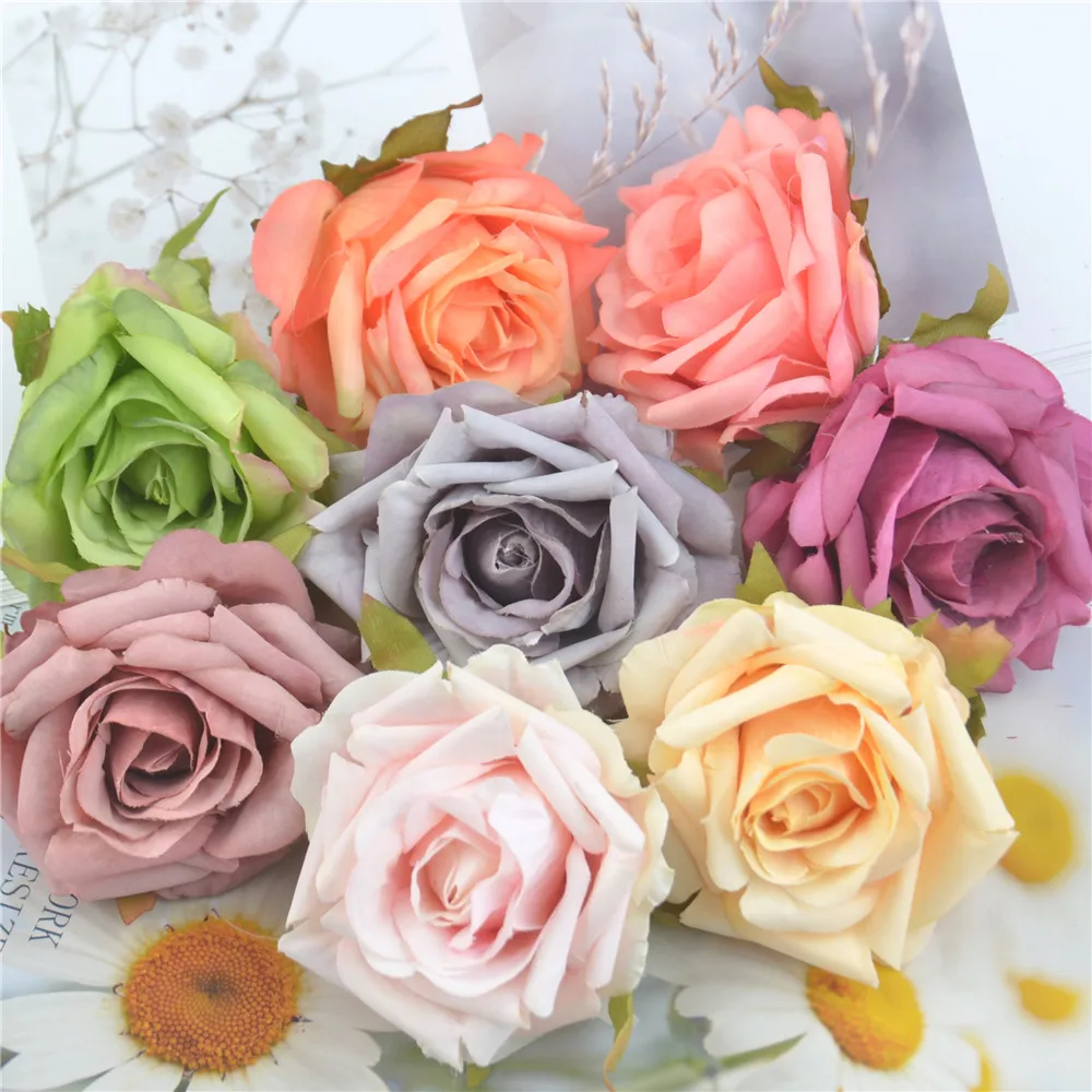 30Pcs 7cm Artificial Flowers Silk Rose Flower Head for DIY Wedding Bouquets garden Home Party decoration Fake Flower