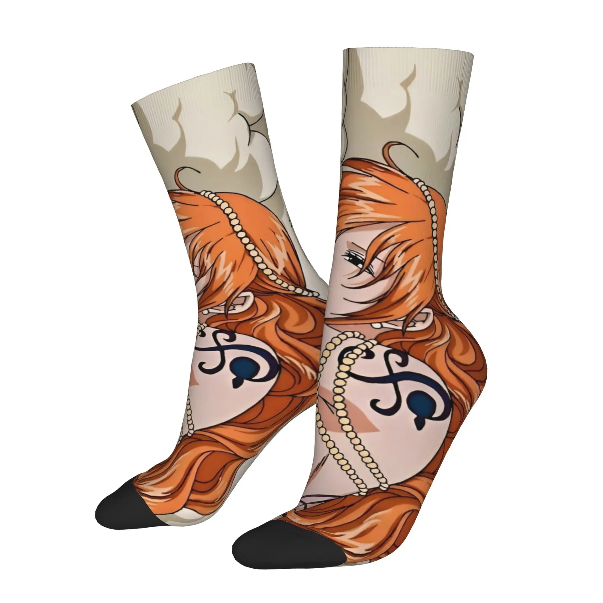 Funny Sock One Piece Nami 1 Vintage Seamless Pattern Printed Men Socks Novelty Men's Socks