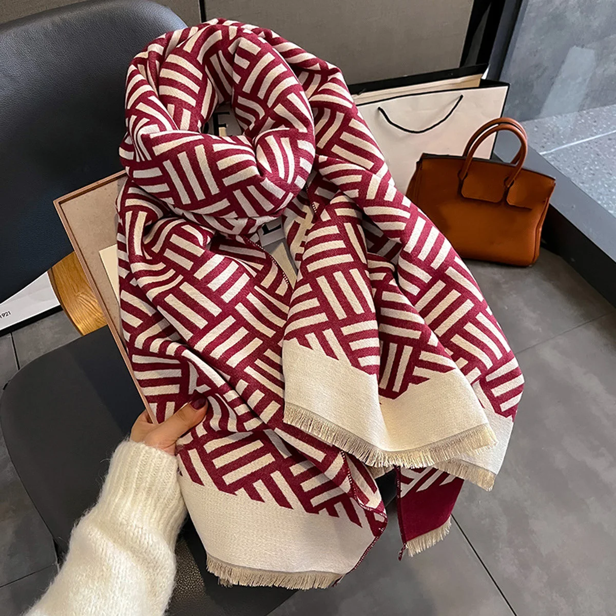 

Horizontal and Vertical Stripes Thin Lightweight Compact Shawl Winter Warm Thickened Air Conditioning Shawl Oversized Blanket