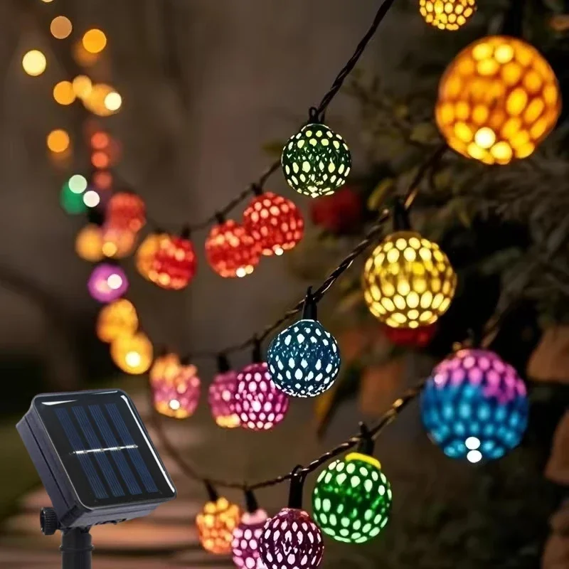 Outdoor Solar Moroccan 50/30/20LED Ball Lights 8 Modes Solar Light String for Camping Christmas Halloween Party Wedding Decor
