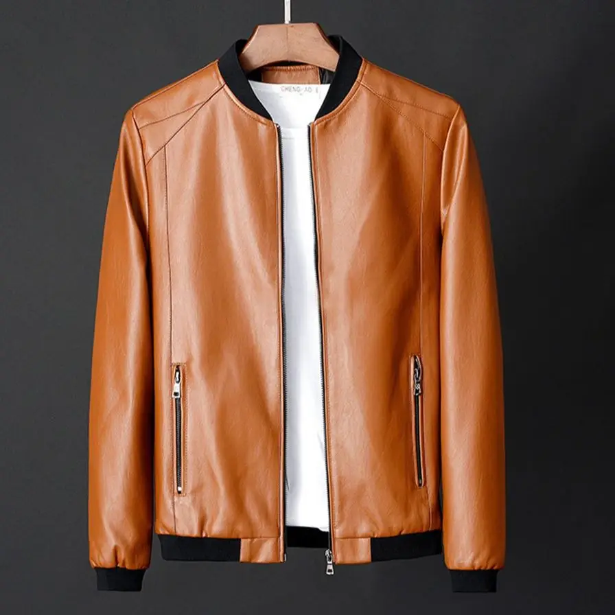 

Men's Korean Style PU Leather Jacket 2025 Autumn New Fashion Handsome Windproof Outerwear Straight Trendy Male Casual Jacket
