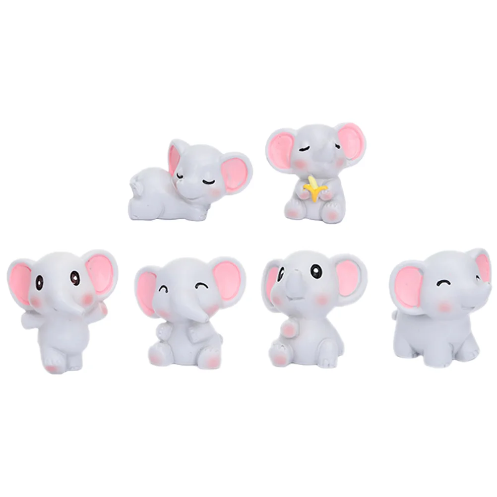 6 Pcs Dummy Elephant Ornament Tiny Animals Figures Toy Mini Adornment Resin for Garden Office Toys