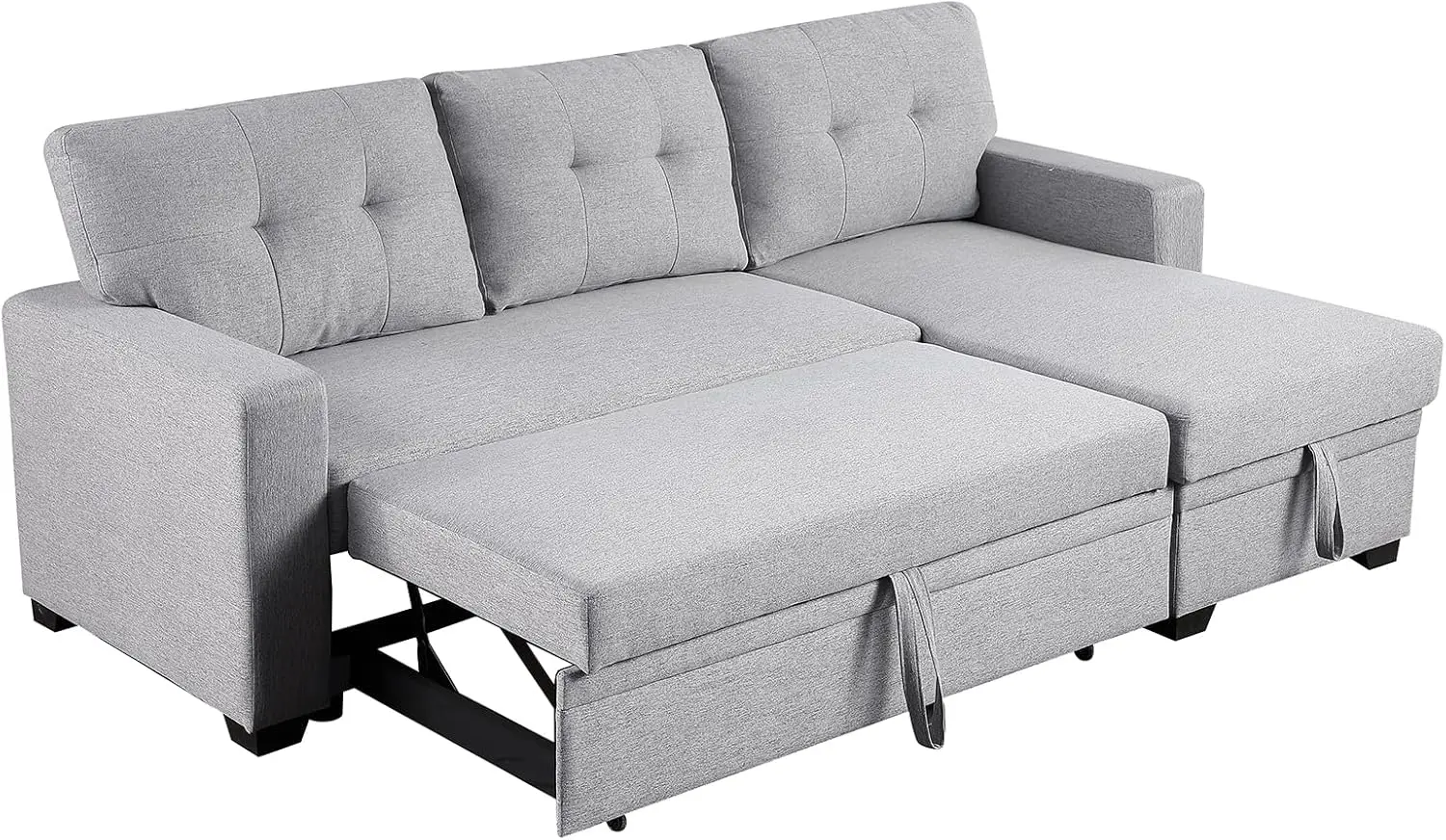 Sleeper Sofa Bed with Storage, Large Full Size Pull Out Sectional Couch, Futon Chaise Lounge Recliner for Living Room,  Bedroom